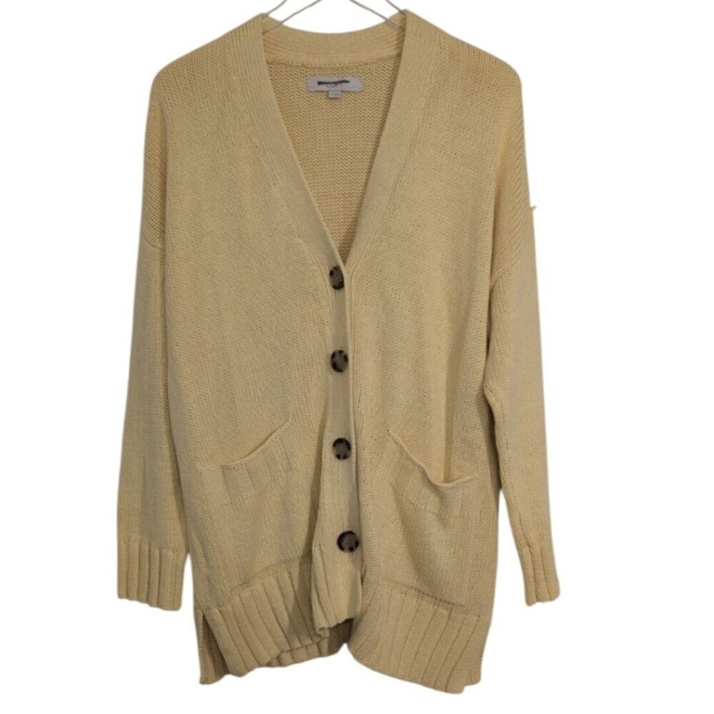 LOFT Chunky Knit Cardigan Womens Size Large Yellow V Neck Oversized Sweater